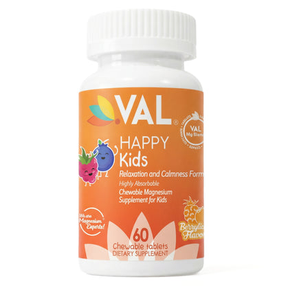 Calm, Focus & Relaxation Sugar-Free Chewable Magnesium for Kids | 60 Tablets | VAL Happy Kids | Berrylicious