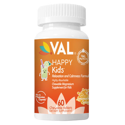 VAL Happy Kids Chewable Magnesium for Kids - Lemonade Splash Flavor   Relaxation and Calm Formula - 60 Chewable Tablets