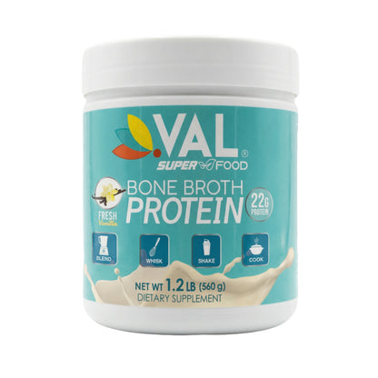 Bone Broth Protein Powder – 22g Protein + 12g Collagen with MCT & Pea Protein – Chicken Broth Blend | 16 Servings | VAL ESSENTIALS