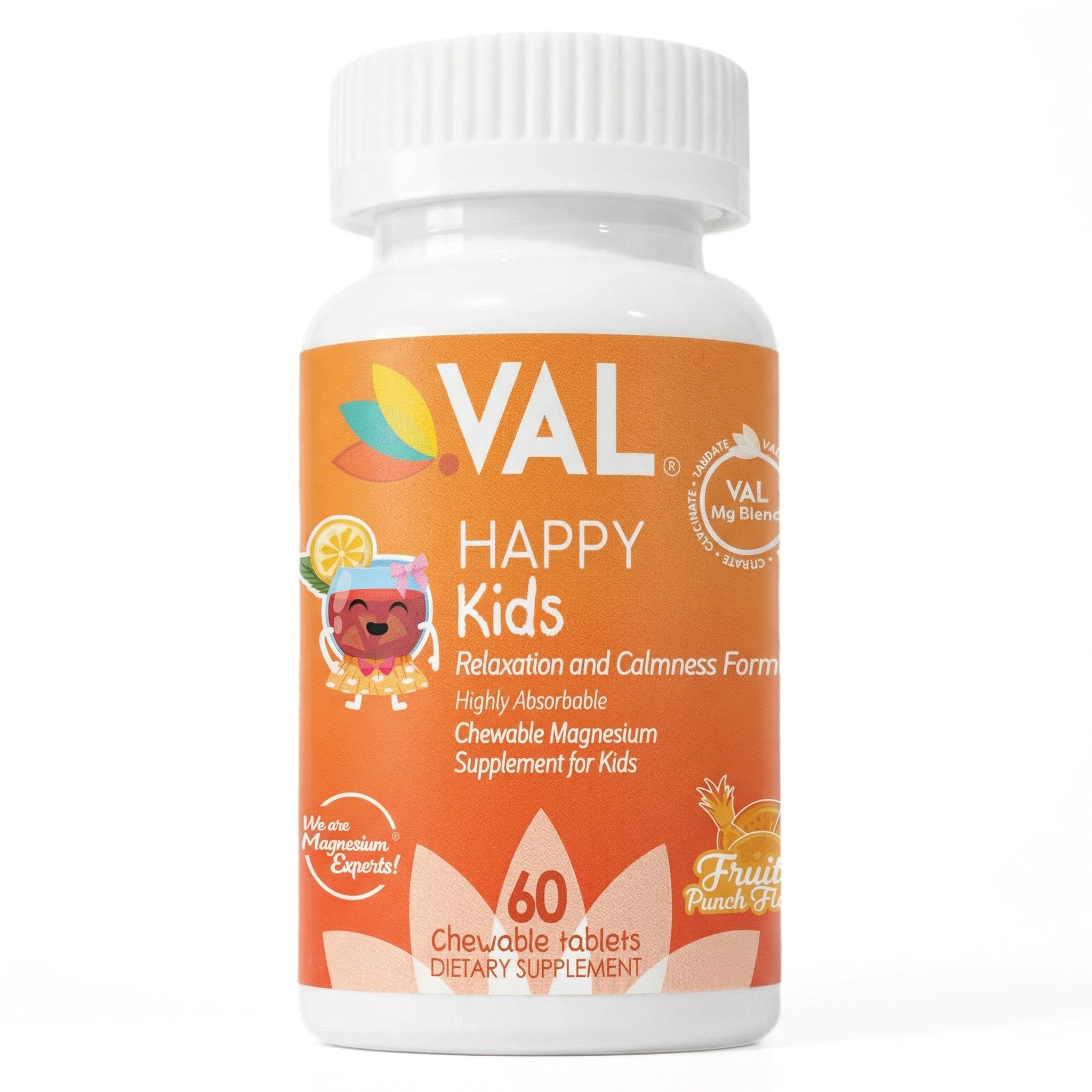 Calm, Focus & Relaxation Sugar-Free Chewable Magnesium for Kids | 60 Tablets | VAL Happy Kids | Fruit Punch