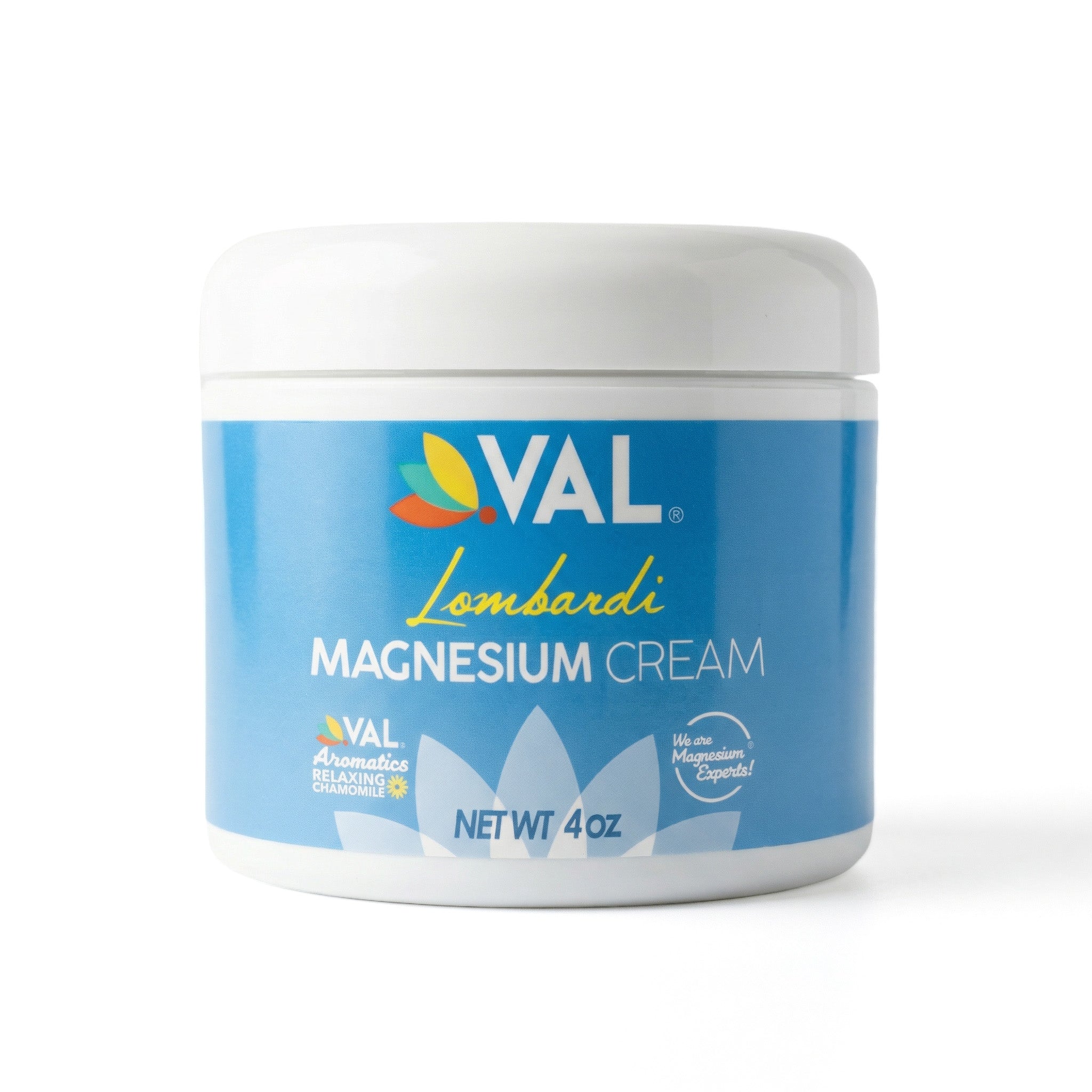 Transdermal Magnesium Cream with Relaxing Chamomile – Natural Pain Relief with Moisturizing Organic Shea Butter | 4oz | VAL Lombardi