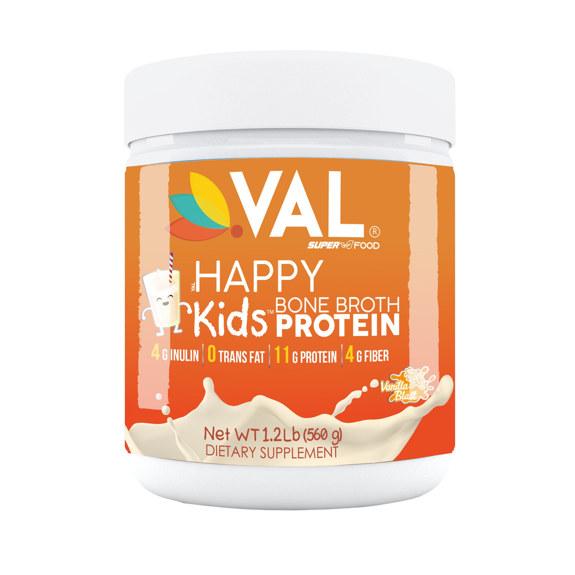 VAL Happy Kids VAL Bone Broth Powder Protein and Collagen Powerhouse: 11g of high-quality protein and 6g of collagen per serving. Enriched with 4g of inulin, Pea Protein, and MCT Oil, Supports Healthy Skin, Gut Health, Joint Supplement, 32 servings