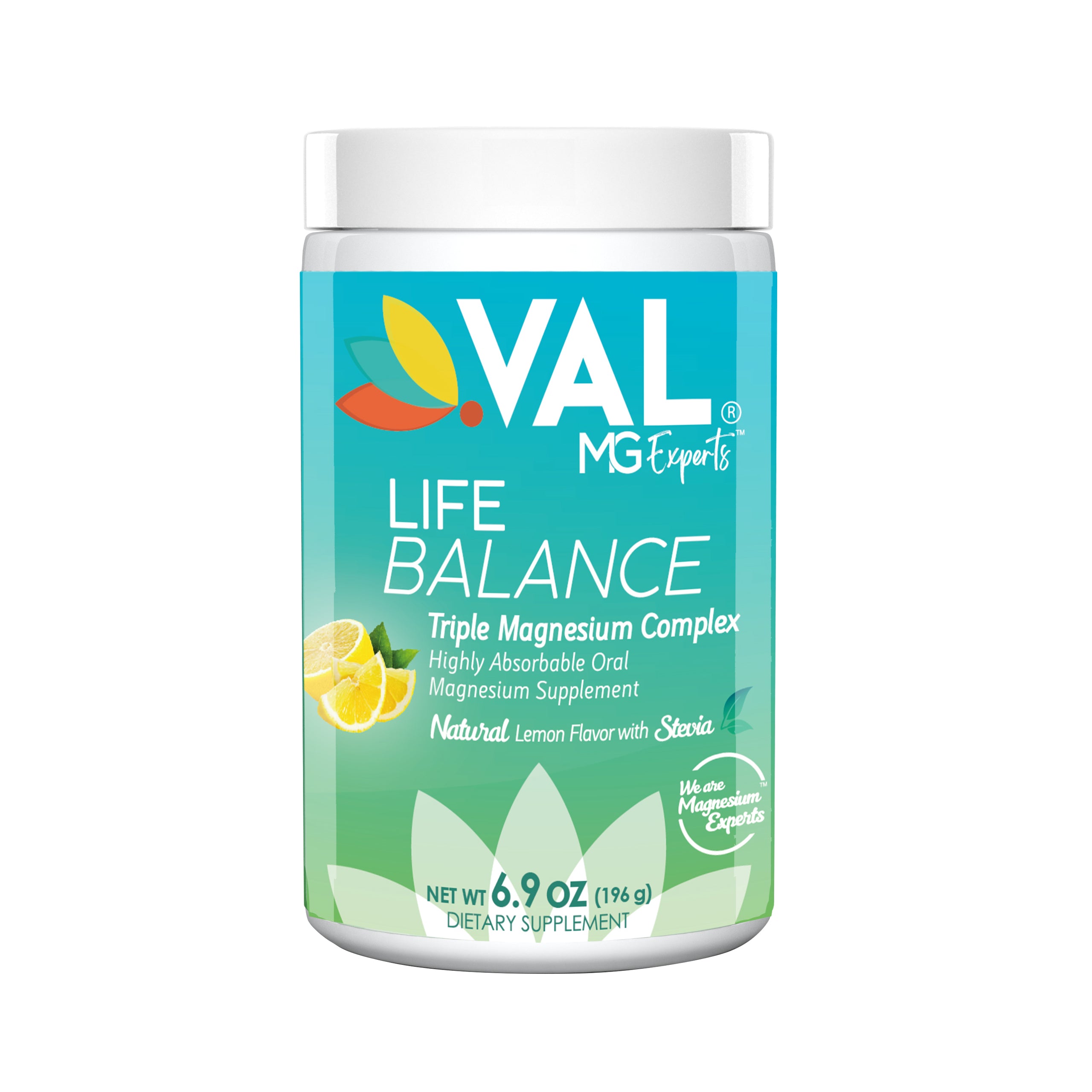 VAL Triple Magnesium Complex Supplement Drink Powder Mix - Stress, Sleep, Migraine, Energy - 60 Servings - Natural Lemon Flavor