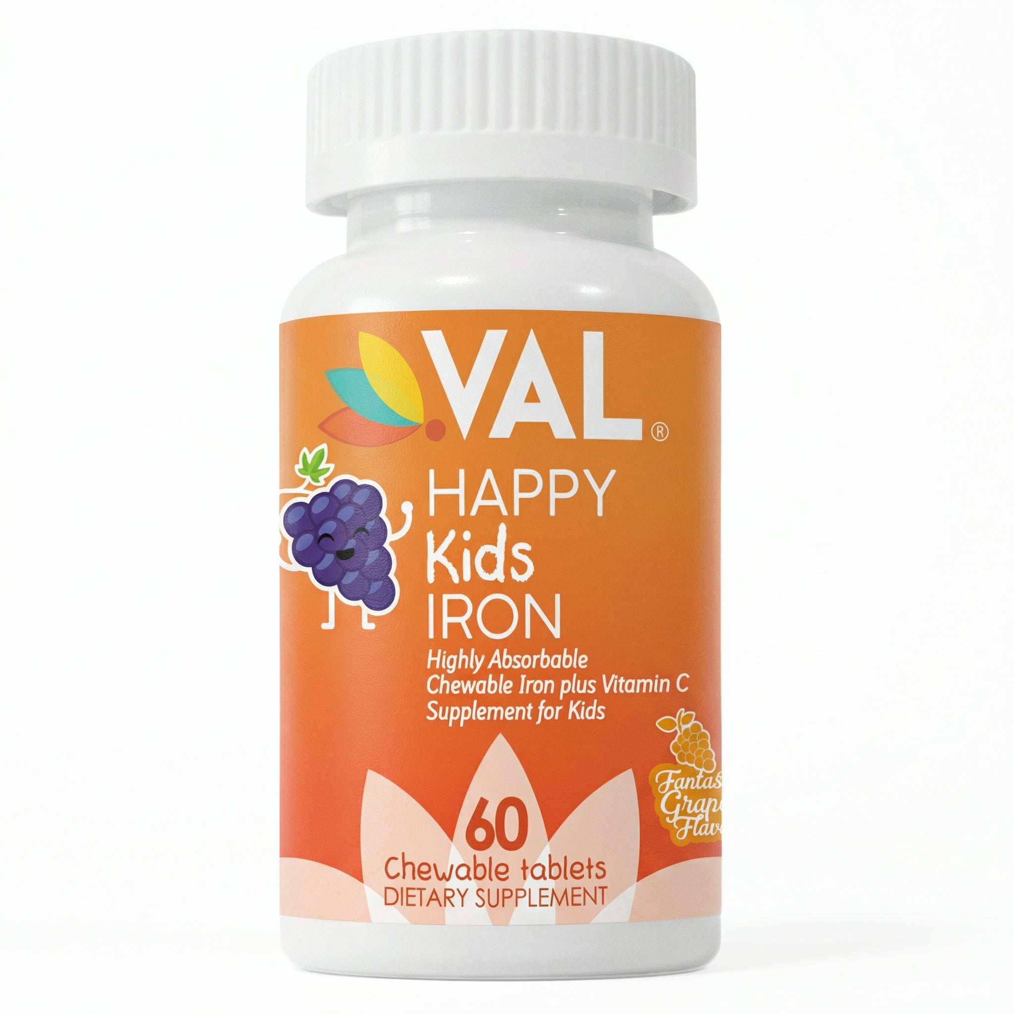 Iron Healthy Energy & Support Chewable for Kids – Sugar-Free | 60 Fun-Shaped Tablets | VAL Happy Kids