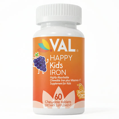 Iron Healthy Energy & Support Chewable for Kids – Sugar-Free | 60 Fun-Shaped Tablets | VAL Happy Kids