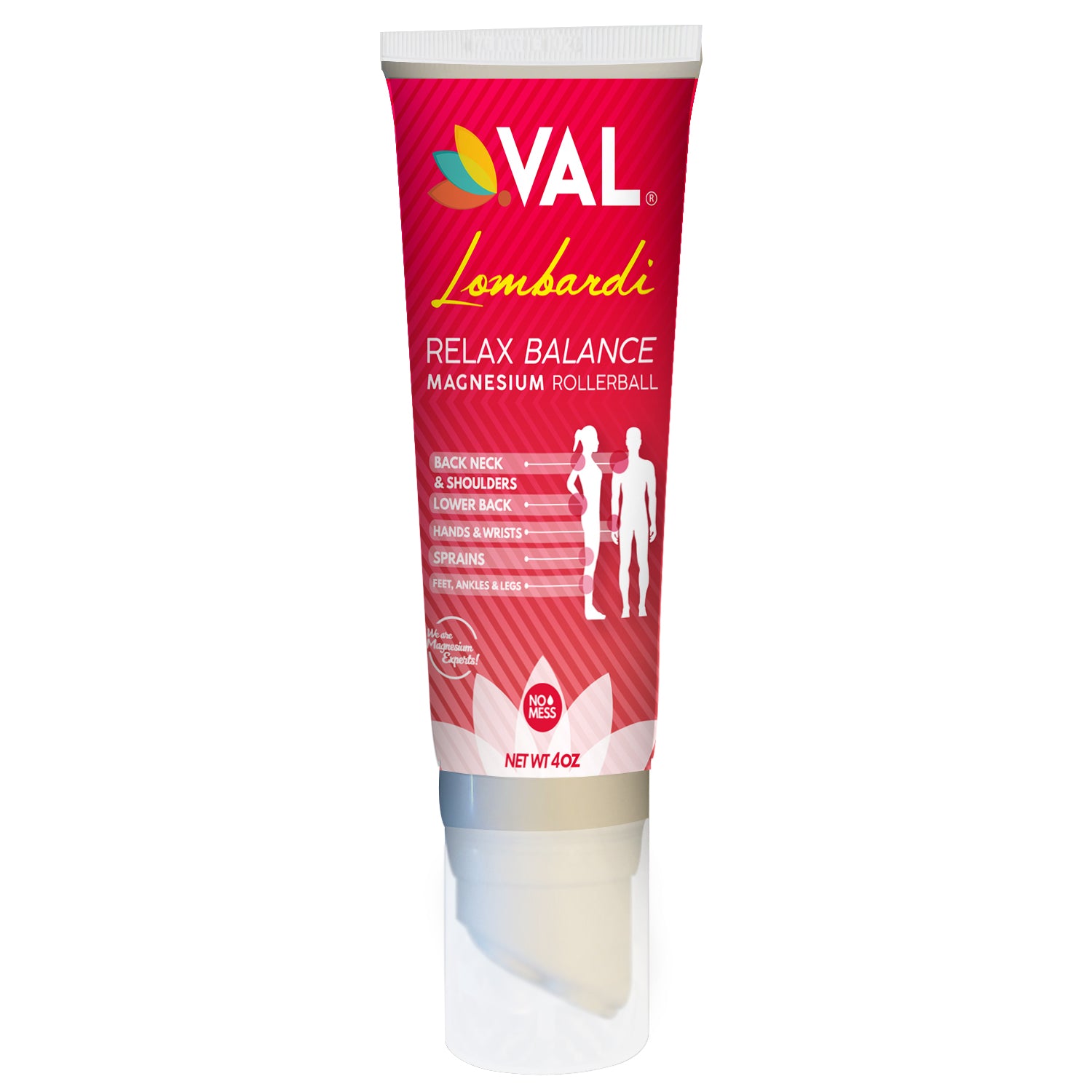 VAL Lombardi Magnesium Rollerball - Deep Pressure Massage Applicator with Cool-to-The-Touch Stainless Steel Rollerballs - 4oz