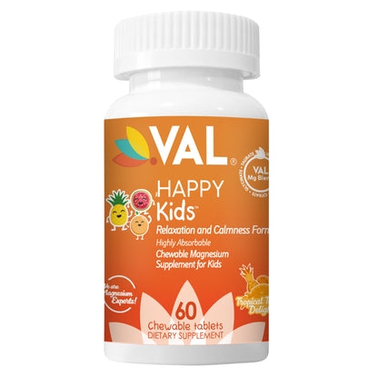 VAL Happy Kids Chewable Magnesium for Kids - Tropical Twist Delight Flavor   Relaxation and Calm Formula - 60 Chewable Tablets