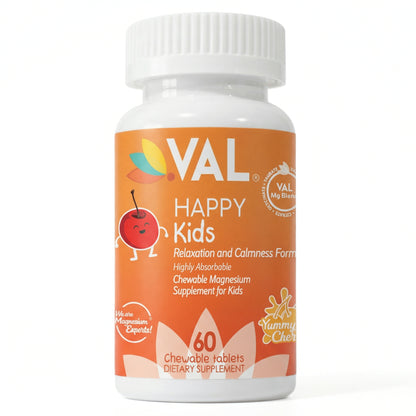 Calm, Focus & Relaxation Sugar-Free Chewable Magnesium for Kids | 60 Tablets | VAL Happy Kids | Yummy Cherry
