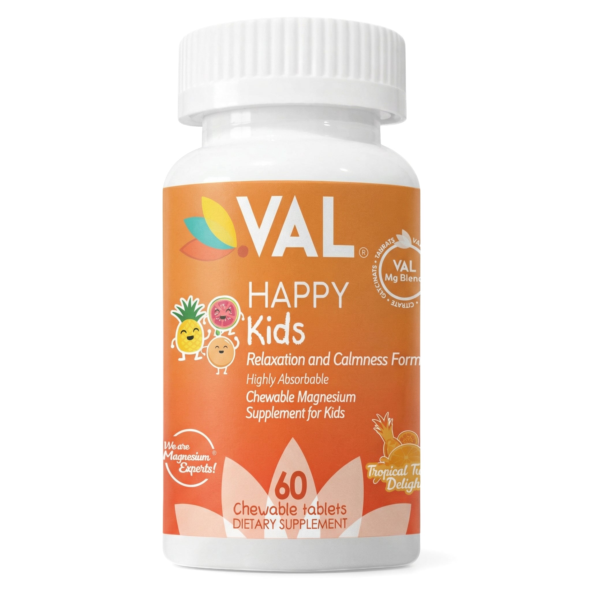 Calm, Focus & Relaxation Sugar-Free Chewable Magnesium for Kids | 60 Tablets | VAL Happy Kids | Tropical Twist