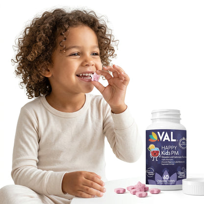 Peaceful Sleep & Bedtime Calm Sugar-Free Chewable – Magnesium + Melatonin, Vitamin B6 & C | 60 Tablets | VAL Happy Kids | Fruit Punch