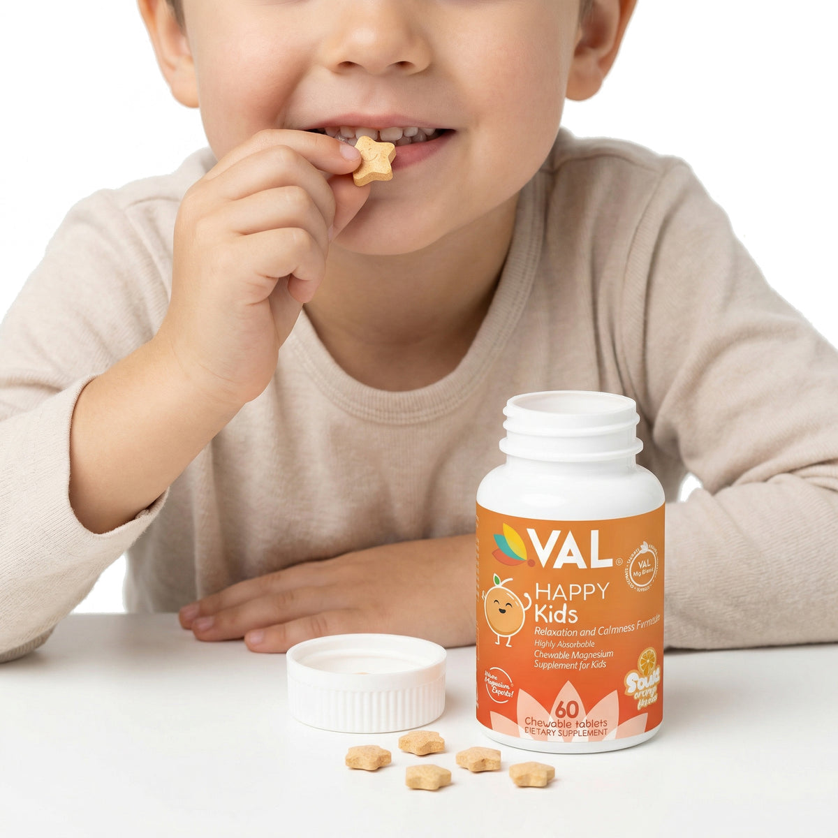 Calm, Focus & Relaxation Sugar-Free Chewable Magnesium for Kids | 60 Tablets | Sour Orange