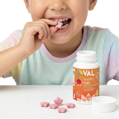 Calm, Focus & Relaxation Sugar-Free Chewable Magnesium for Kids | 60 Tablets | VAL Happy Kids | Yummy Cherry
