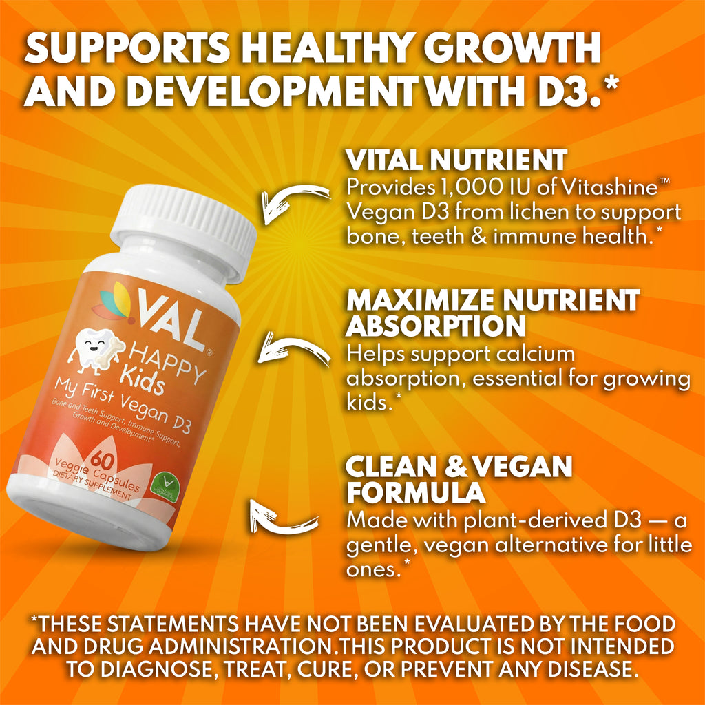 Vegan Vitamin D3 for Kids 1000 IU – Plant-Based Lichen Capsules for Bone, Teeth & Immune Support