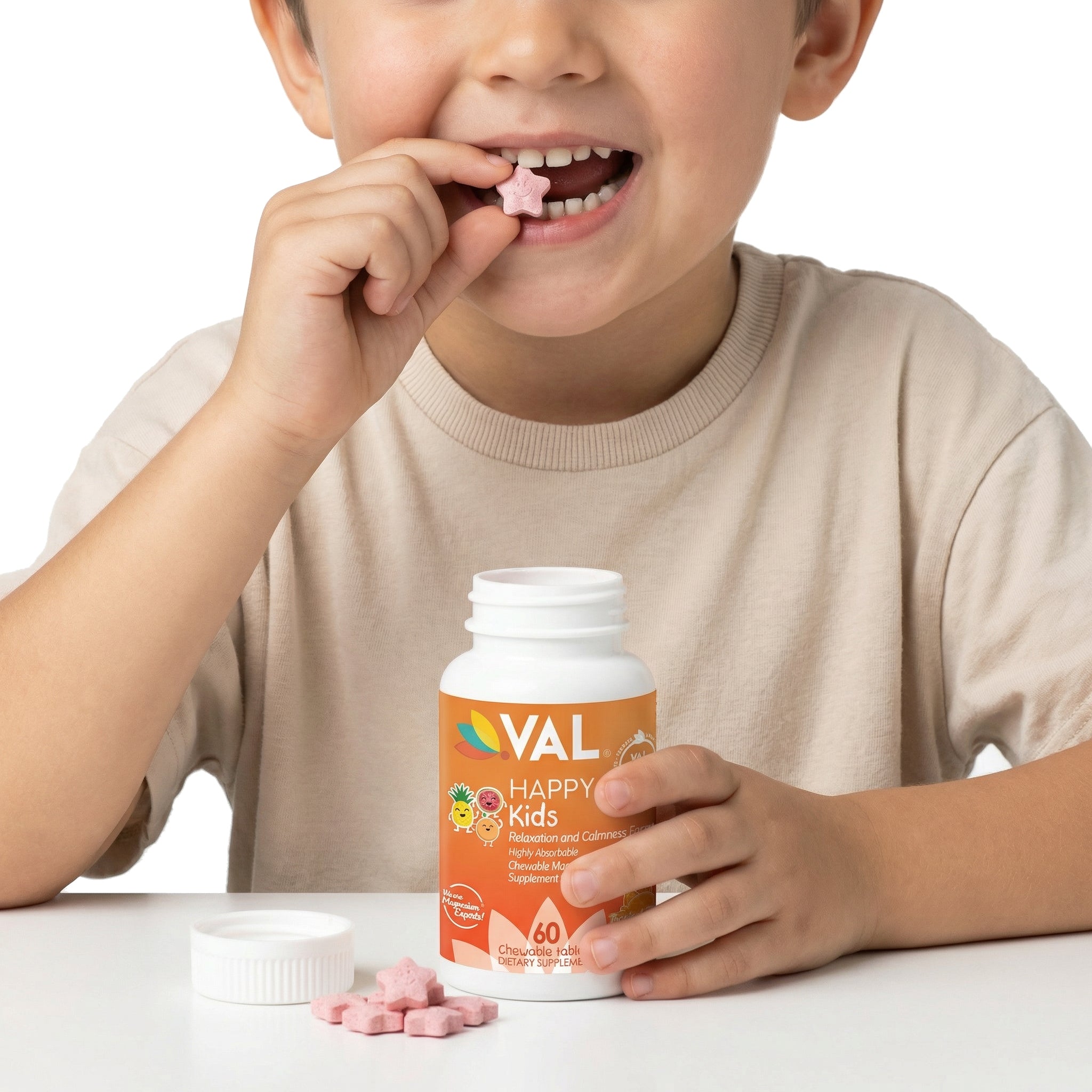 Calm, Focus & Relaxation Sugar-Free Chewable Magnesium for Kids | 60 Tablets | VAL Happy Kids | Tropical Twist