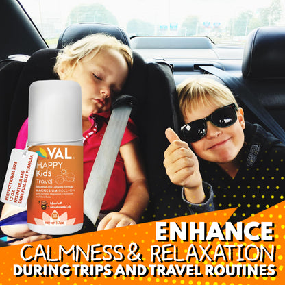 VAL Happy Kids Travel Magnesium Roll-On, Relaxation & Calmness Formula for Kids, Zechstein® Magnesium with Chamomile & Shea Butter, Topical Roll-On, 1.7 oz