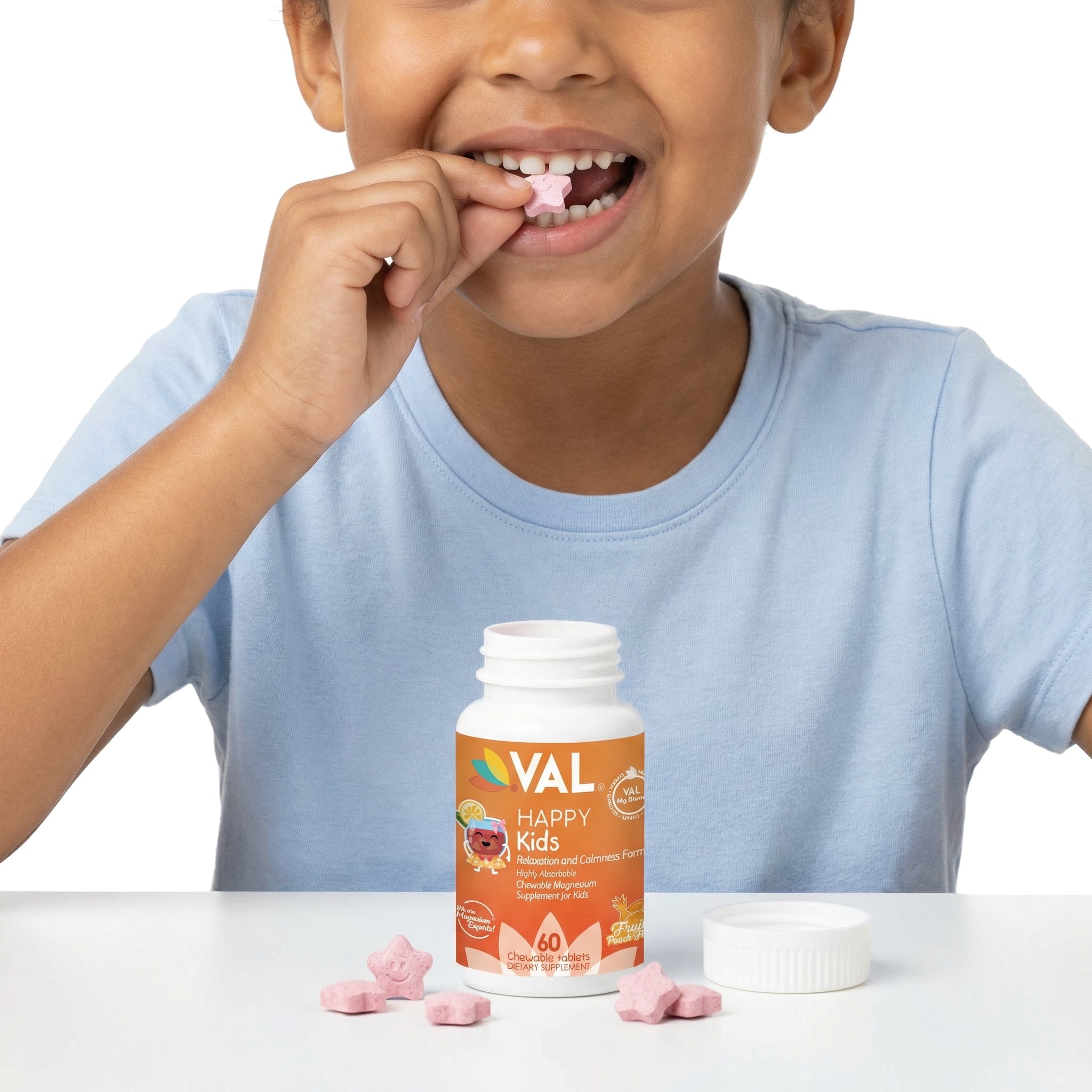 Calm, Focus & Relaxation Sugar-Free Chewable Magnesium for Kids | 60 Tablets | VAL Happy Kids | Fruit Punch