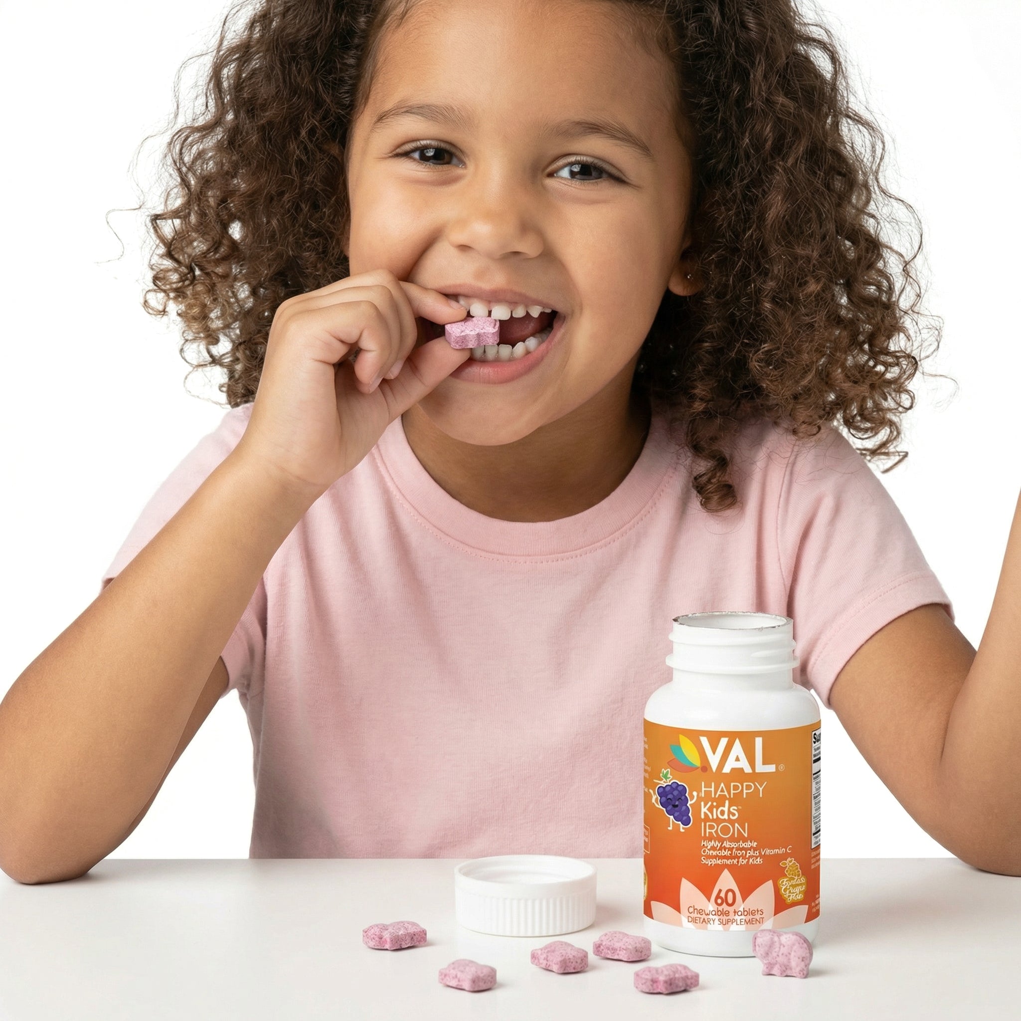 Iron Healthy Energy & Support Chewable for Kids – Sugar-Free | 60 Fun-Shaped Tablets | VAL Happy Kids