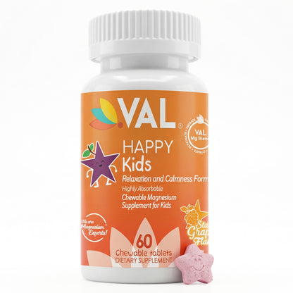 Calm, Focus & Relaxation Sugar-Free Chewable Magnesium for Kids | 60 Tablets | VAL Happy Kids | Star Grape