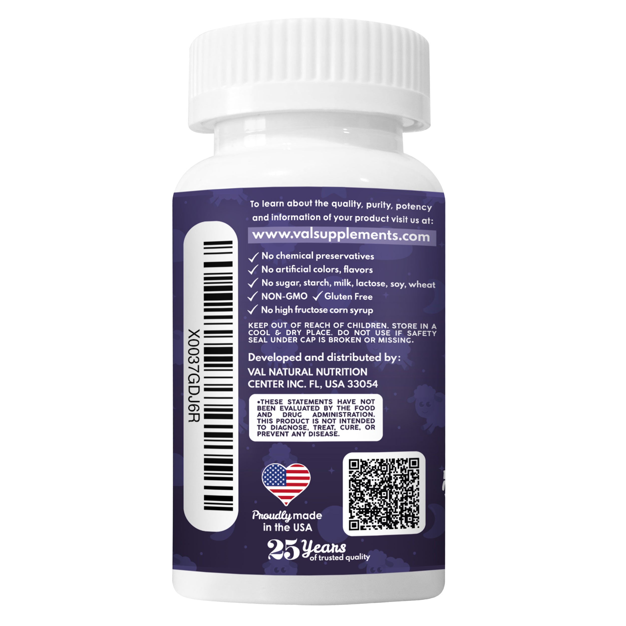 Peaceful Sleep & Bedtime Calm Sugar-Free Chewable – Magnesium + Melatonin, Vitamin B6 & C | 60 Tablets | VAL Happy Kids | Blueberry Yogurt