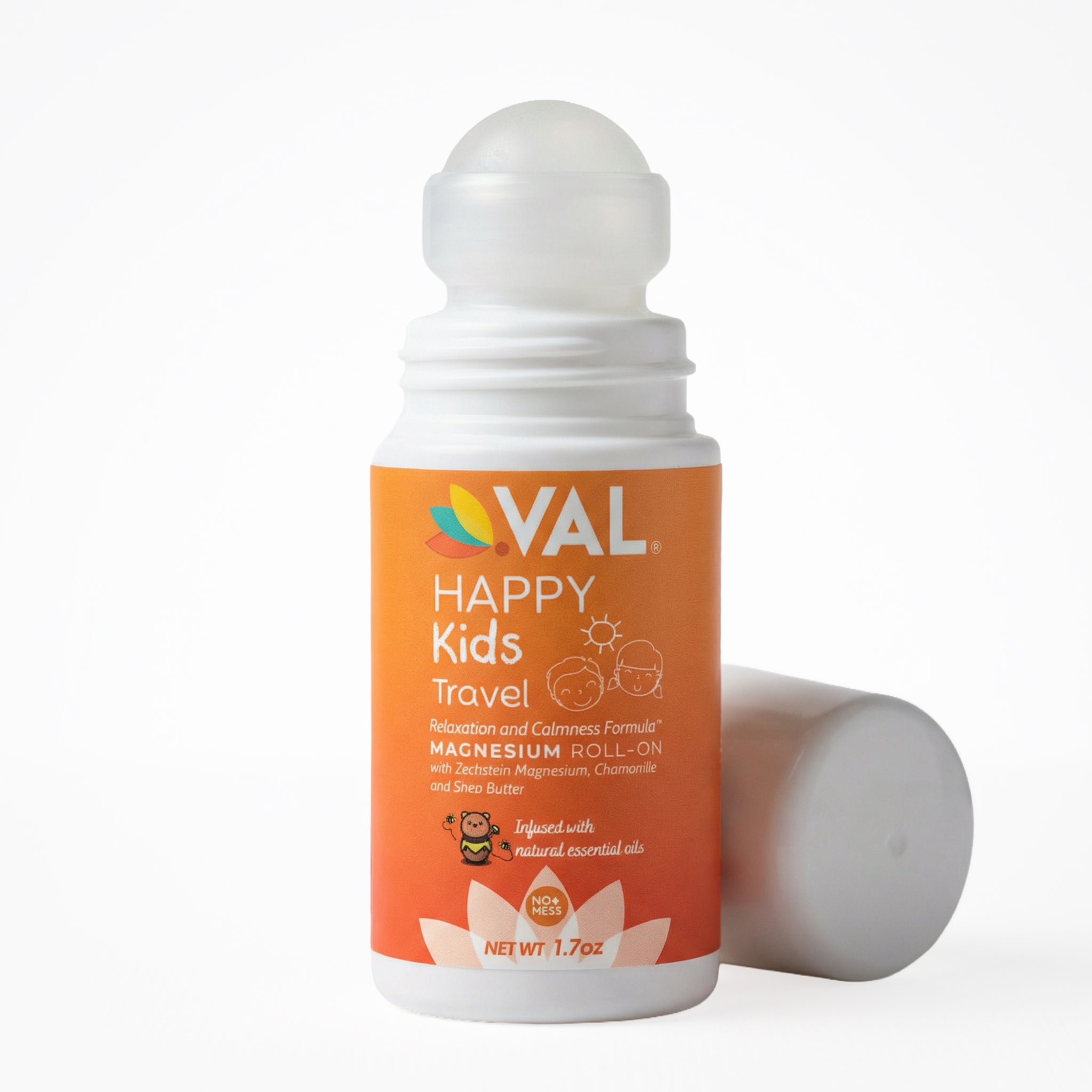 VAL Happy Kids Travel Magnesium Roll-On, Relaxation & Calmness Formula for Kids, Zechstein® Magnesium with Chamomile & Shea Butter, Topical Roll-On, 1.7 oz