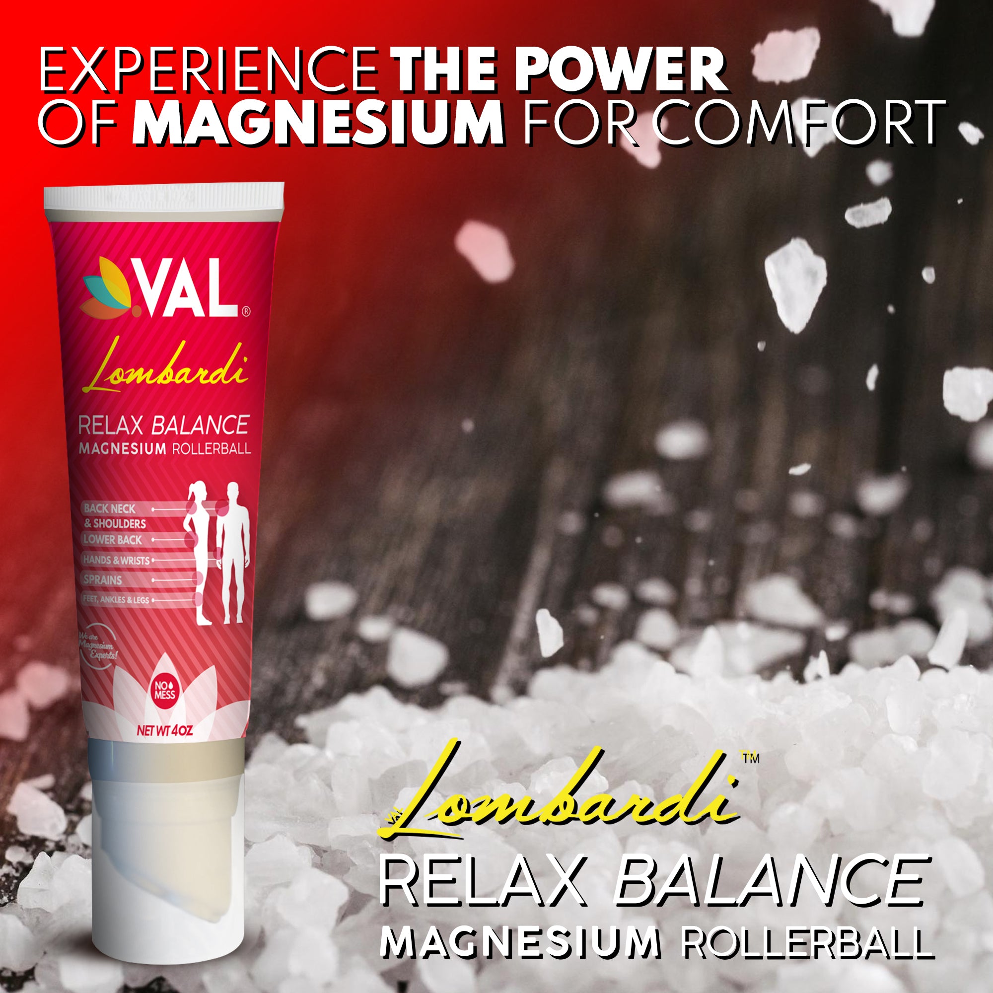 VAL Lombardi Magnesium Rollerball - Deep Pressure Massage Applicator with Cool-to-The-Touch Stainless Steel Rollerballs - 4oz