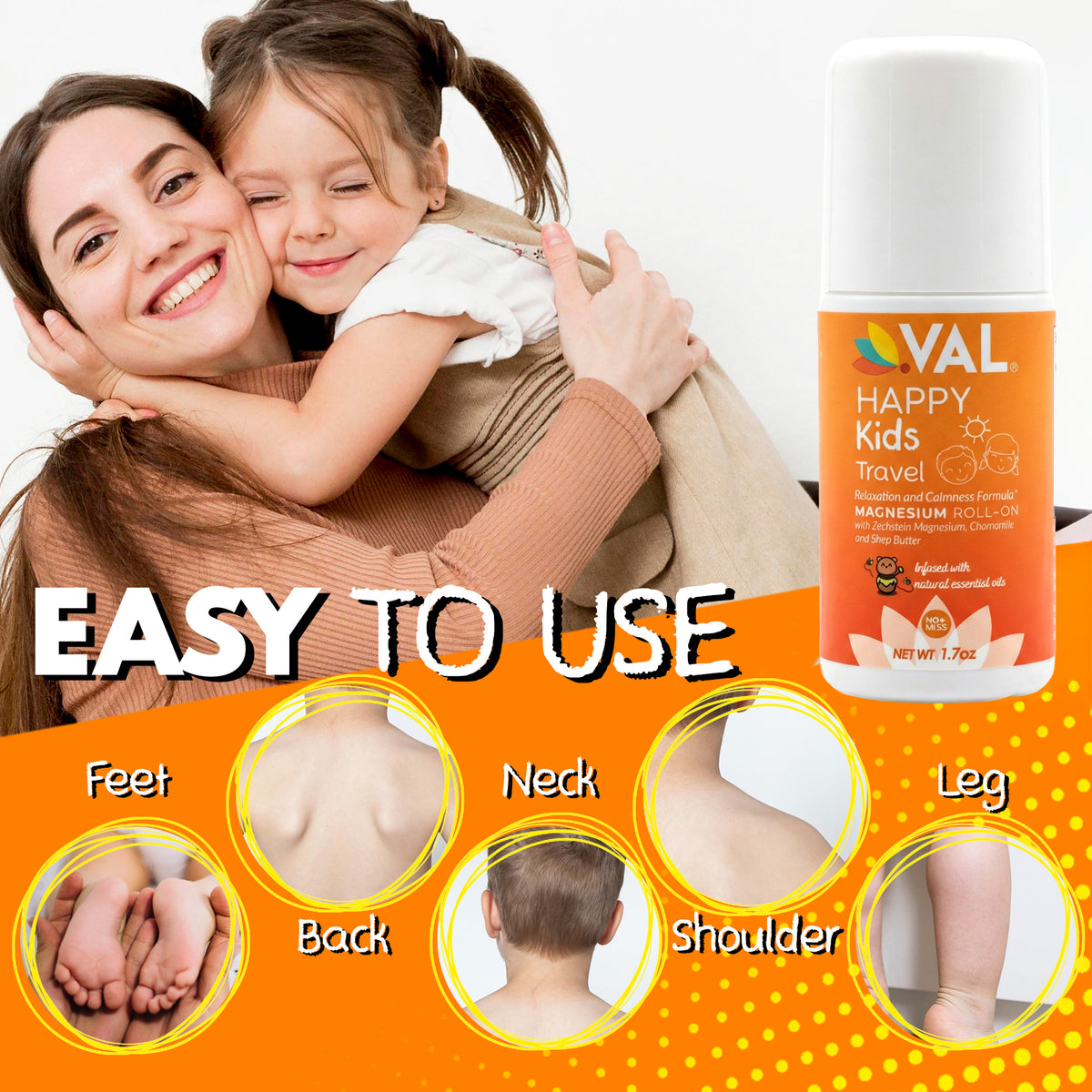 Travel Magnesium Roll-On, Relaxation & Calmness Formula for Kids, Zechstein® Magnesium with Chamomile & Shea Butter, Topical Roll-On, 1.7 oz