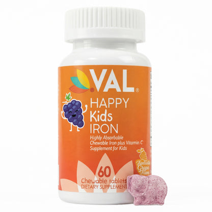 Iron Healthy Energy & Support Chewable for Kids – Sugar-Free | 60 Fun-Shaped Tablets | VAL Happy Kids