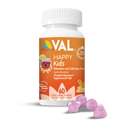 Calm, Focus & Relaxation Sugar-Free Chewable Magnesium for Kids | 60 Tablets | VAL Happy Kids | Fruit Punch