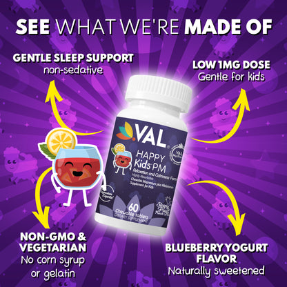 VAL Happy Kids Melatonin plus Magnesium Bedtime Routine Supplement - 60 Chew Tabs