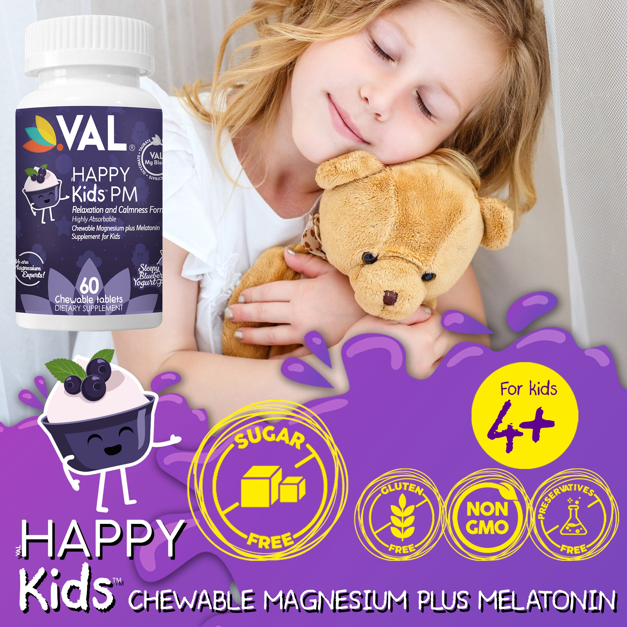 Magnesium Supplement for Kids – VAL Calmness Formula with B6, D3, Vitamin C, and Melatonin