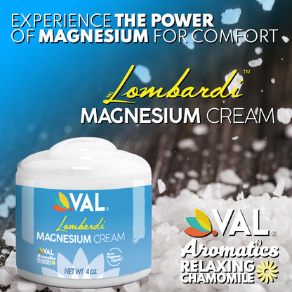 VAL Lombardi Transdermal Magnesium Cream Relaxing Chamomile - Natural Pain Relief with Moisturizing Organic Shea Butter - 4oz