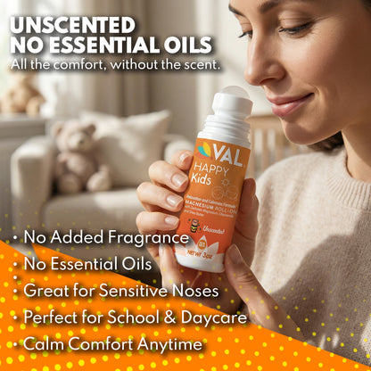 VAL Happy Kids Unscented Magnesium Roll-On, Relaxation & Calm Formula for Kids, Zechstein® Magnesium with Chamomile & Shea Butter, Fragrance-Free, 3 oz