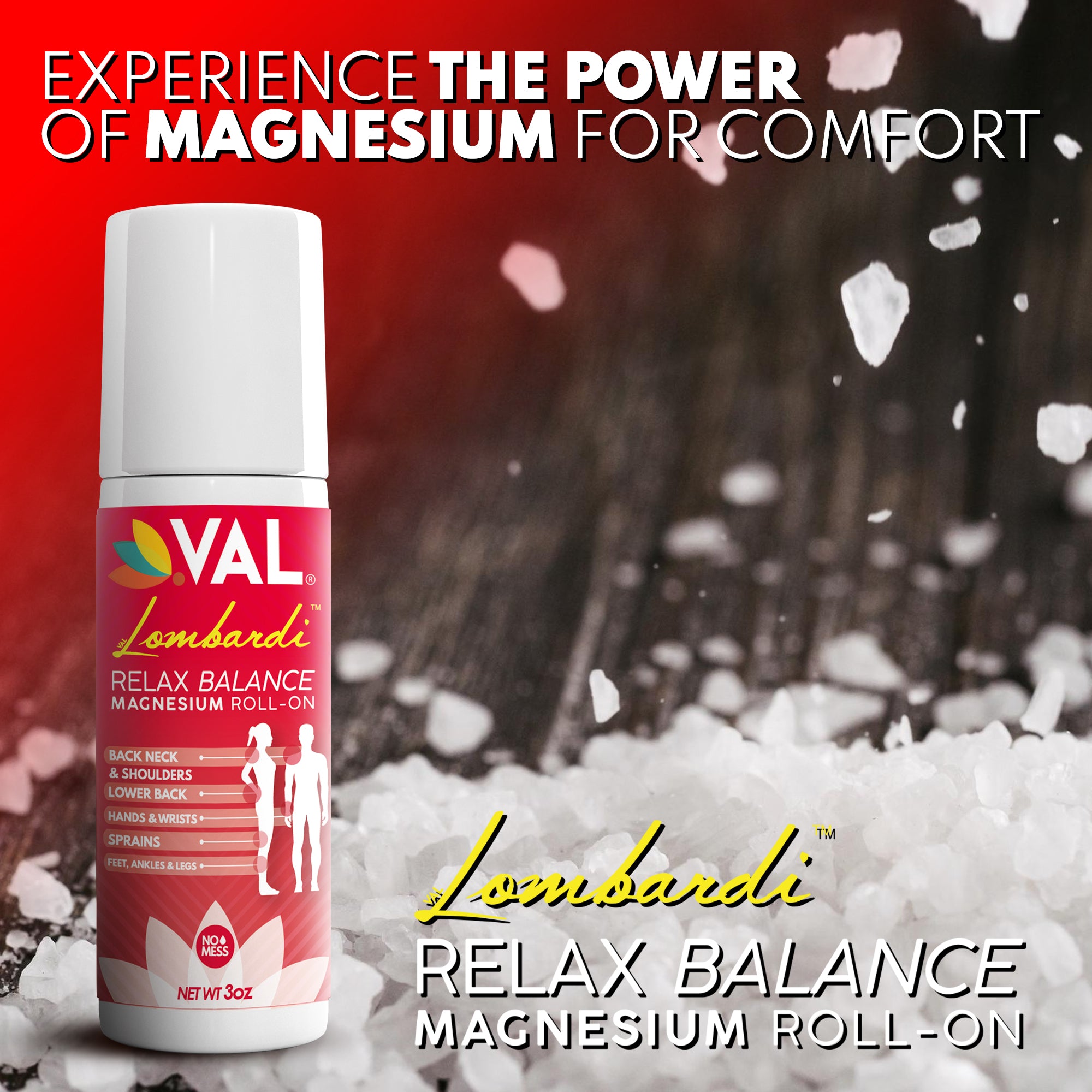 VAL Lombardi Magnesium Roll-On. Instant Relief - Transdermal (Paraben-Free) - 3oz