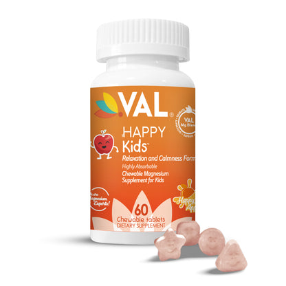 VAL Happy Kids Chewable Magnesium for Kids - Happy Apple Flavor   Relaxation and Calm Formula - 60 Chewable Tablets