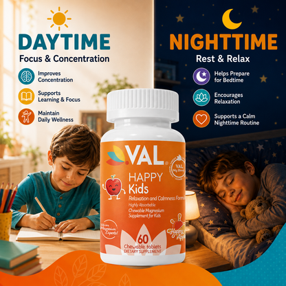 Calm, Focus & Relaxation Sugar-Free Chewable Magnesium for Kids | 60 Tablets | VAL Happy Kids | Apple