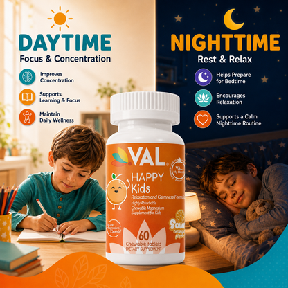 Calm, Focus & Relaxation Sugar-Free Chewable Magnesium for Kids | 60 Tablets | Sour Orange
