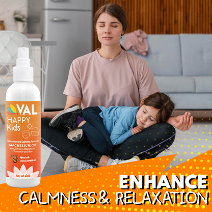 VAL Pure Magnesium Oil Spray Relaxation Formula for Children - Help Kids Calm and Support a Balanced Mood - No Itch - 4 oz