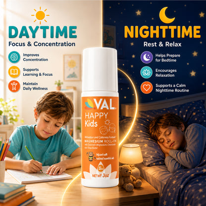 Calm, Focus & Better Sleep Roll-On for Kids | Pure Zechstein Magnesium | VAL Happy Kids