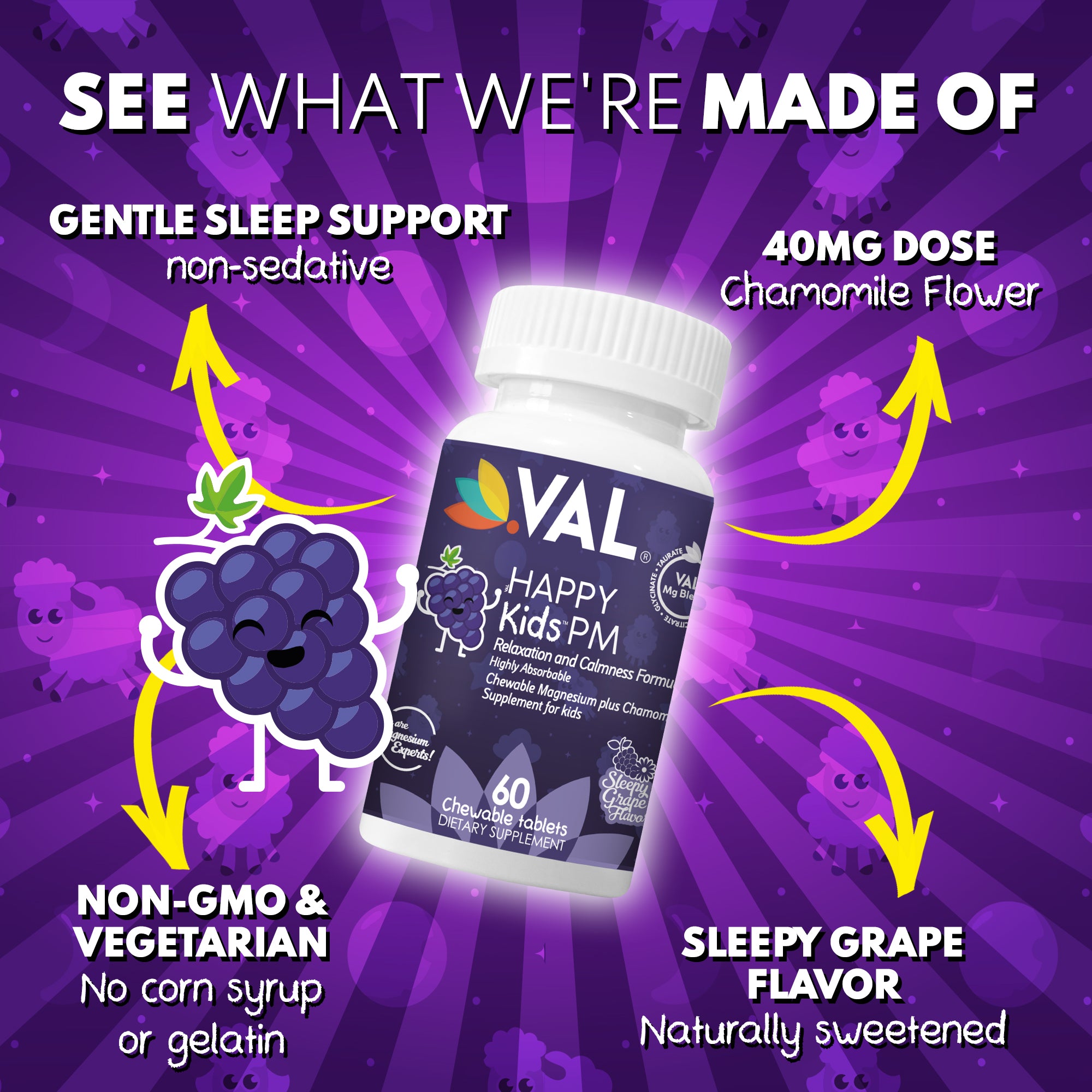 Natural Magnesium Supplement for Kids – VAL Grape-Flavored Sleep Chewables for Calm Nights