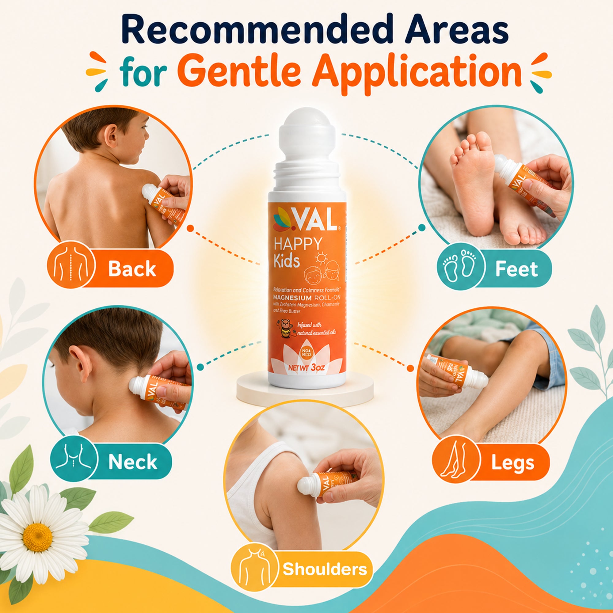 Calm, Focus & Better Sleep Roll-On for Kids | Pure Zechstein Magnesium | VAL Happy Kids