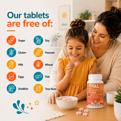 Calm, Focus & Relaxation Sugar-Free Chewable Magnesium for Kids | 60 Tablets | VAL Happy Kids | Apple