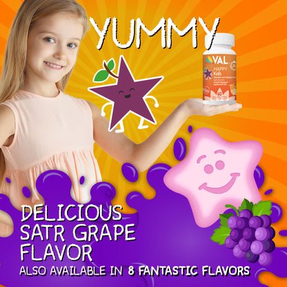 Calm, Focus & Relaxation Sugar-Free Chewable Magnesium for Kids | 60 Tablets | VAL Happy Kids | Star Grape