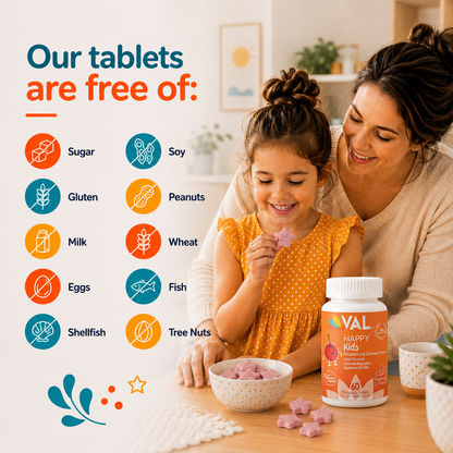 Calm, Focus & Relaxation Sugar-Free Chewable Magnesium for Kids | 60 Tablets | VAL Happy Kids | Yummy Cherry