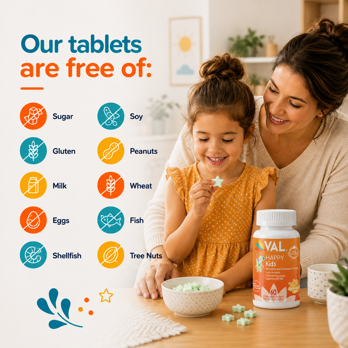 Calm, Focus & Relaxation Sugar-Free Chewable Magnesium for Kids | 60 Tablets | VAL Happy Kids | Lemonade
