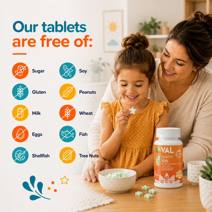 Calm, Focus & Relaxation Sugar-Free Chewable Magnesium for Kids | 60 Tablets | VAL Happy Kids | Lemonade