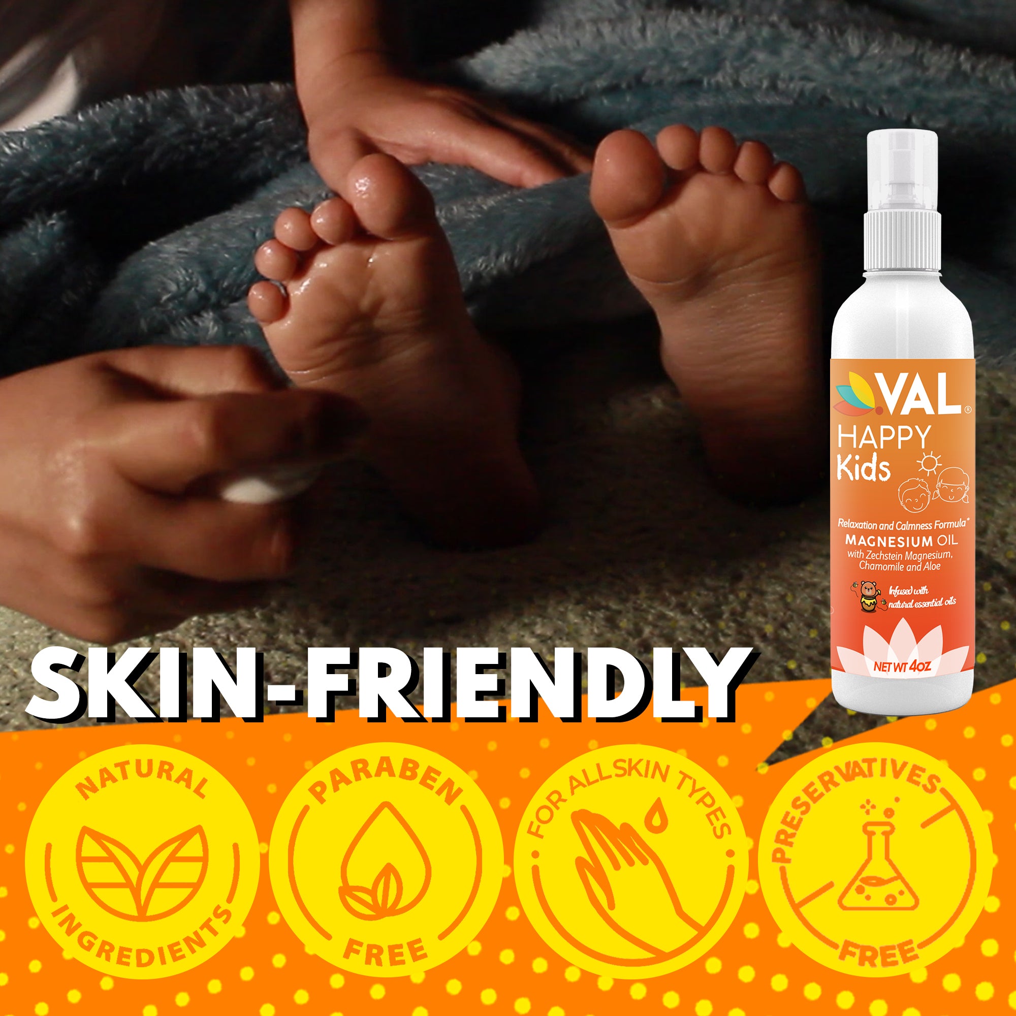 VAL Pure Magnesium Oil Spray Relaxation Formula for Children - Help Kids Calm and Support a Balanced Mood - No Itch - 4 oz