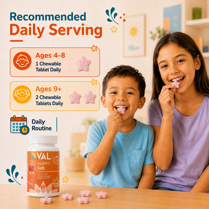 Calm, Focus & Relaxation Sugar-Free Chewable Magnesium for Kids | 60 Tablets | VAL Happy Kids | Apple