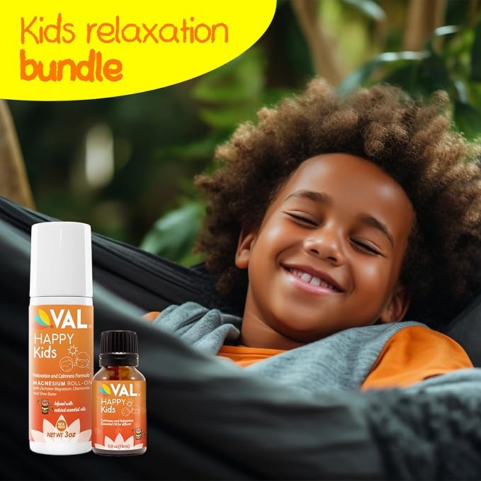 Kids Relaxation Set – Magnesium Roll-On & Calmness Essential Oil Blend | VAL Happy Kids