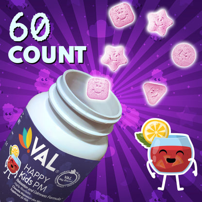 Peaceful Sleep & Bedtime Calm Sugar-Free Chewable – Magnesium + Melatonin, Vitamin B6 & C | 60 Tablets | VAL Happy Kids | Fruit Punch