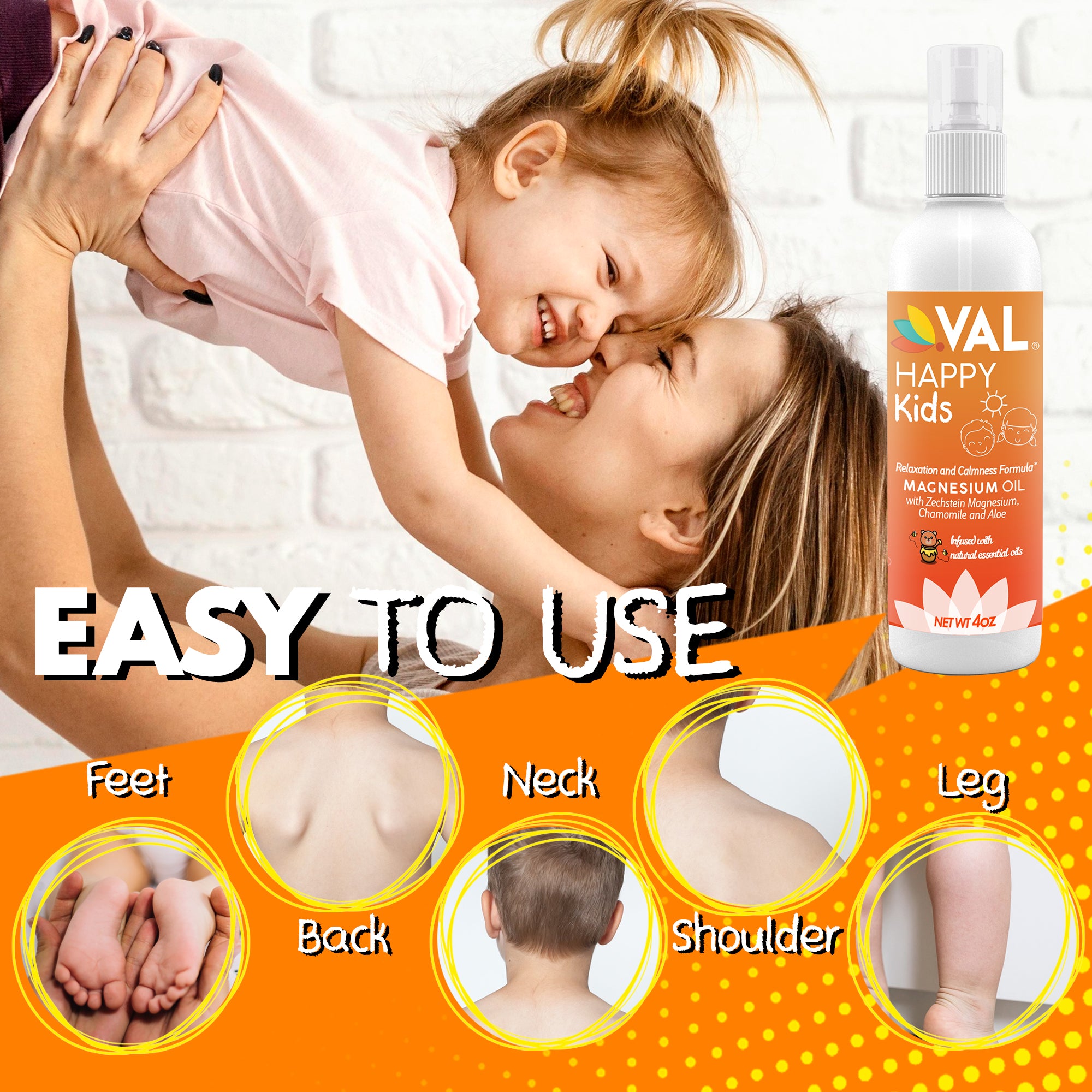 VAL Pure Magnesium Oil Spray Relaxation Formula for Children - Help Kids Calm and Support a Balanced Mood - No Itch - 4 oz